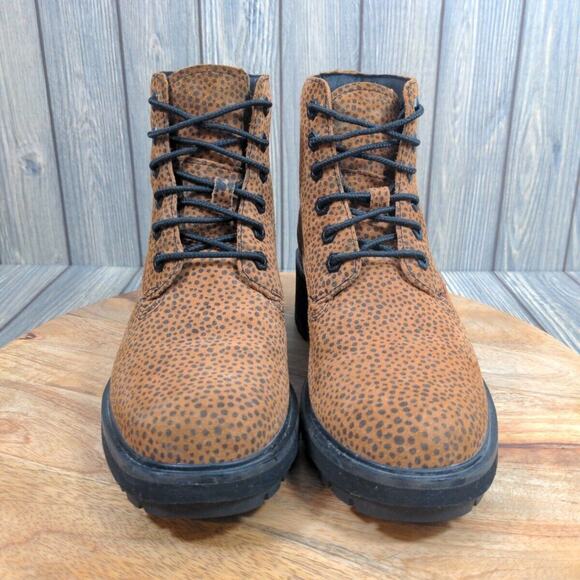 Timberland Kori Park 6" Cheetah Suede ReBOTL Lace Up Combat Boots Women 8.5 - Picture 2 of 11